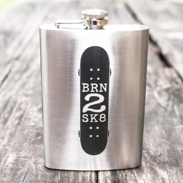 HipFlaskPlus 8oz Born 2 Skate Stainless Steel Flask