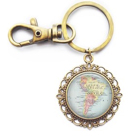 Llavero de mapa de América del Sur, llavero de mapa de América del Sur, llavero de América del Sur, joyería de mapas, joyería de mapas, A0031