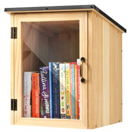 Little Library Box Outdoor, Waterproof Wooden Book Cabinet with Clear Window for DIY, Community & School Sharing, Weatherproof Neighborhood Book Exchange for Literature, Magazines & Newspapers