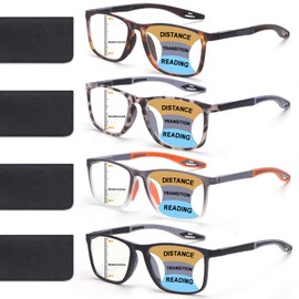 BLOEXCLU 4 Pack Progressive Multifocus Reading Glasses for Men Women TR90 Sports Style Anti-Blue Light Computer Readers (black & grey & leopard & grey leopard, 1.75, x)