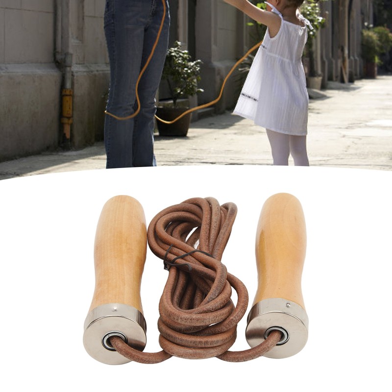 Jump Rope Cowhide Wooden Handle Portable Highly Effective Skipping Rope