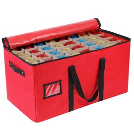 Lambada Christmas Ornament Storage Box, Durable Christmas Storage Container with Adjustable Dividers, Xmas Decorations Organizer – Fits 128 Holiday Ornaments 3 inch – Tear-Proof Fabric (Red)