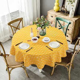 NATUCE Round Tablecloths, 150 cm Simple Tablecloth Dustproof Cotton Linen for Buffet, Wedding, Buffet Table, Restaurant, Party (Yellow)