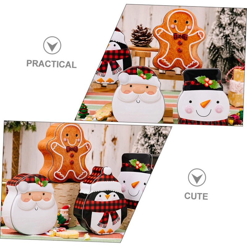 CHILDWEET Tinplate Cookie Box Snowman Gingerbread Christmas Candy Containers for
