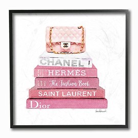 Stupell Industries Pink Book Stack Fashion Handbag Black Framed Wall Art, 12 x 12, Multi-Color