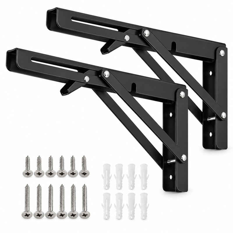 2 Pack 6 Inch Folding Shelf Brackets, 90° Metal Wall