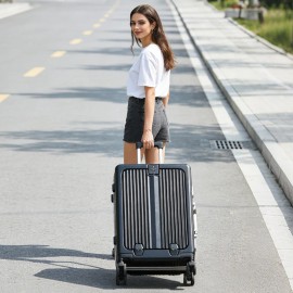 2026  20 24 Inch Zipperless Aluminum Frame PC Suitcase Luggage High Quality Front Opening Hard Shell Travel Suitcaseluggage size: 20", color: Pink