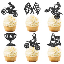 24 Pieces Motorcycles Birthday Cupcake Toppers Motorcycle Racing Cupcake Decoration for Motorcycle Racing Themed Birthday Party for Children Boys and Girls Man Birthday Party Supply