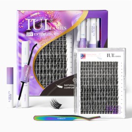 IUI IUI Beauty 196pcs Lash Clusters, 0.05mm Thin Band, Soft & Waterproof DIY Lash Extensions with Tool Kit C Bond, Seal, Remover & Tweezers Included, Perfect for Beginners