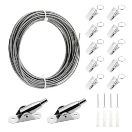 6 Metres Stainless Steel Wire Rope Kit Stainless Steel Rope 2 mm Stainless Steel Adjustable Curtain Rope 7 x 7 Steel Rope Suspension with Mounting Clamp and Screws for Hanging Picture Clothing Light