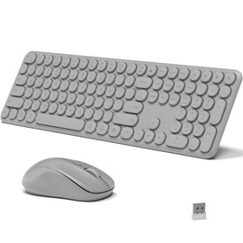 KEQTFT Wireless Keyboard and Mouse Combo, 110 Round Quiet Keys, Adjustable Optical Mouse, Share 1xUSB Receiver, Power Switch, for Windows Mac(Gray)