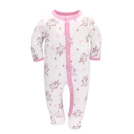 LAT 3 Pcs Infant Girls Boys Footie Onesies Sleeper Newborn Cotton Sleepwear Outfits (Heart + Unicorn, M (62cm))