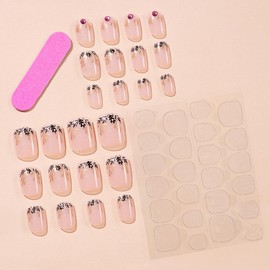 Christmas Short Press On Nails Square, 24Pcs Christmas Nude Fake Nails Christmas Leaf Designs Stick On Nails Holiday Xmas False Nails Cute Glue on Nails Winter Nail Decorations Kit for Women and Girls