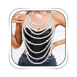 Bmirth Pearl Body Jewelry Pearls Body Chain Top Shell Long Pearls Necklace Body Chain Summer Beach Body Accessories for Women