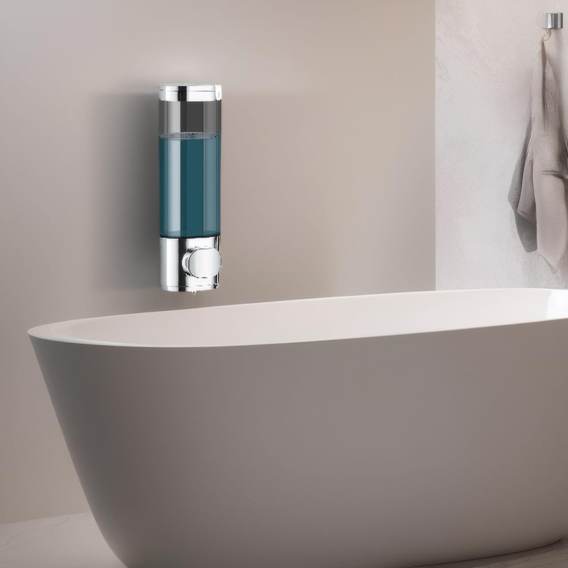 300mL Soap Dispenser,No Drill Shampoo Dispenser Set Wall Mounted for