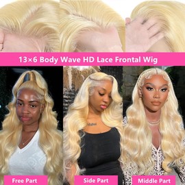 Caijuxing 613 13x6 Hd Lace Front Wig Human Hair 30Inch Body Wave Blonde Wig Human Hair 200 Density 613 HD Lace Frontal Wig Blonde Lace Front Wigs Human Hair With Baby Hair
