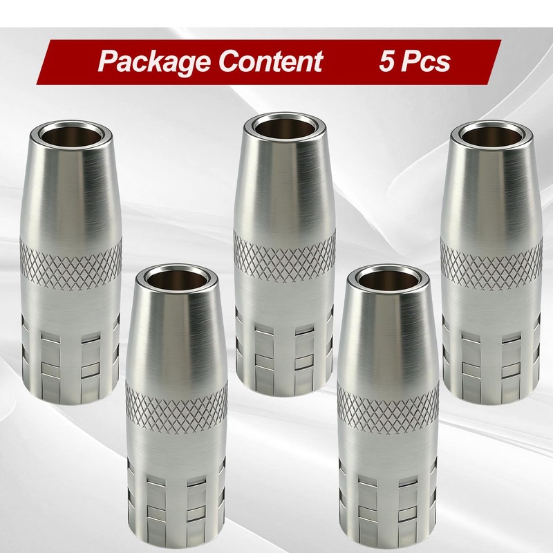 5-Pack KP2742-1-50F MIG Welding Nozzle, 1/2" Thread-On Flush Gas Nozzle,