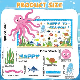 85Pcs Sea Animal Bulletin Board Classroom Decorations Under The Sea Octopus Cutouts for Kids Summer Ocean Fish Classroom Decor Happy to Sea You Bulletin Board Set for Party Decor School Supplies