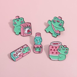 Snappy Frog Enamel Pins Set,Cute Animal Enamel Brooch Pins for Women Men Kids Cartoon Mushroom Enamel Lapel Pins Badges for Clothes Jackets Jackets-5, enamel, enamel