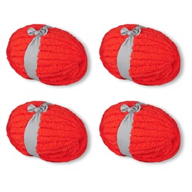 Red Chunky Yarn Soft Thick Fluffy Jumbo Chenille Yarn for Luxurious Blankets, Throw, Home Decor - for Arm Knitting, Crochet & Knitting Projects (4-Pack/2.1 lb, 132yds)
