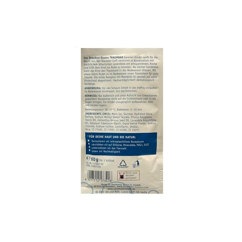 Dresdner Essenz Traumbad Sandmann Lavender Blueberry Fragrance 6 x 60