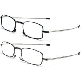 REAVEE 2 Pack Folding Reading Glasses for Men Women with Keychain Compact Bags Blue Light Blocking Portable Pocket Computer Readers,Black and Grey 2.5