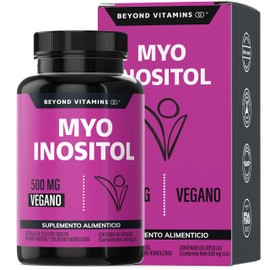 Myo Inositol 500 mg por cápsula con Colágeno Hidrolizado | Fórmula completa | Sin Azúcar - Suplemento Alimenticio Vegano Beyond Vitamins - Ingredientes NON GMO (60 Cápsulas)