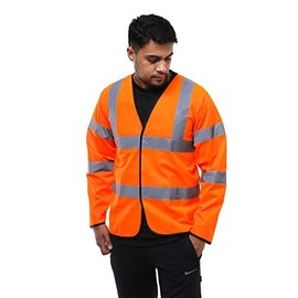 GA COMMUNICATIONS HIGH Visibility Reflective Safety Jacket Workwear Long Sleeve Executive HI VIZ VIS Security TOP Stripes Bands Velcro Closure[Orange,4XL]