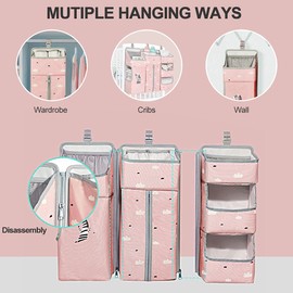 TOCKONIMN Hanging Diaper Caddy Organizer for Baby Crib - 3-in-1 Diaper Stacker for Changing Table Nursery Organization Storage Holder for Baby Essentials Attachment Portable Combining Clothing