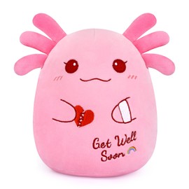 Axolotl Plush Toy, Cuddly Toy, Pink Axolotl Plush with Heart and Rainbow, Get Well Soon Plush Toy, Get Well Soon Gifts Children 4 5 6 7 8 9 10 11 12+ Years & Adults
