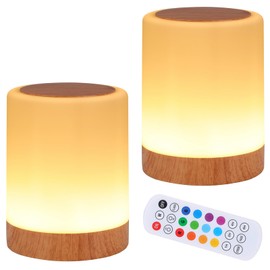 OORUN Touch Bedside Table Lamp,13 RGB Colors & 5 Brightness, USB Rechargeable Desk Lamp, Remote Control Dimmable Light with RGB Color Changing,Portable Lamp for Baby (2 Pack Brown)