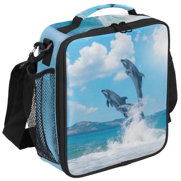 CFERSAN Dolphin Summer Ocean Kids Insulated Lunch Bag School Bento