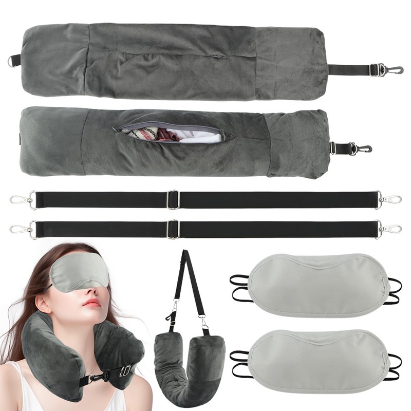 2Pcs Stuffable Travel Neck Pillow,Velvet No‑Filler Fillable Travel Pillow