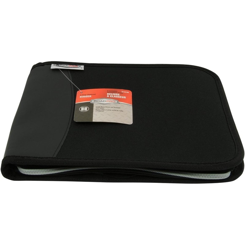 RoadPro 3-Ring Zippered Binder for Loose-Leaf Log Sheets, Black, LB-001BK,