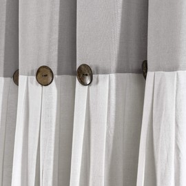 Lush Decor, Gray/White Linen Button Window Curtain Single Panel, 95" x 40"