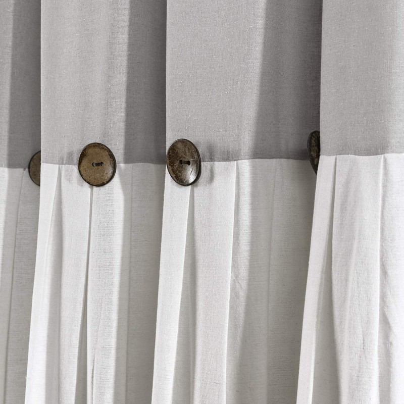 Lush Decor, Gray/White Linen Button Window Curtain Single Panel, 95"