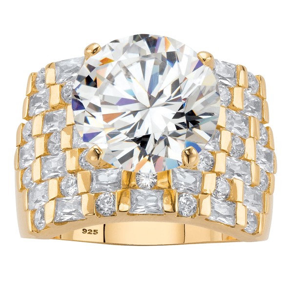 18k Gold over Sterling Silver Round and Baguette Cubic Zirconia