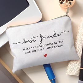 HubbgDesign Best Friends Gifts Cosmetic Bag Friendship Makeup Bag Gift with Heart Missing You Friends Sister Birthday Gifts Anniversary Gift Friendship Toiletry Bag
