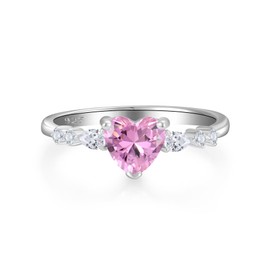 STARCHENIE Heart Ring for Women 925 Sterling Silver Heart Pink Tourmaline Ring October Birthtone Engagement Wedding Promise Ring for her Size 7