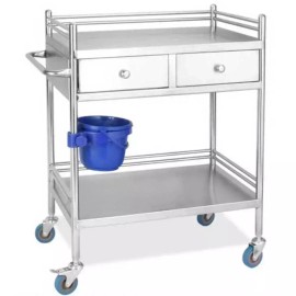 바퀴 달린 드레싱 카트 스테인레스 병원 웨건 트롤리 [304 소형 2단 서랍 없음] Wheeled Dressing Cart Stainless Steel Hospital Wagon Trolley [304 Small 2-Tier No Drawers]