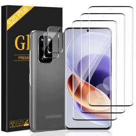 Galaxy S20 Plus Screen Protector,3 Pack Tempered Glass Screen Protector and 2 Pack Camera Lens Protector,3D Curved,9H Hardness Scratch Resistant,Support Fingerprint Unlock,Easy to install 6.7 Inch