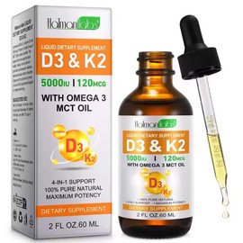 Vitamin D3 K2 Liquid Supplement 60ml | 2-in-1 Supplement | Vitamin D3 5000 IU with K2 (MK-7) 120 mcg | Vitamin D & K Supplement for Bone and Calcium Support | Fast Absorption