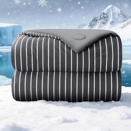 bedsmile Cooling Comforter Queen Size, Q-Max 0.45 Reversible Striped Cooling Blanket for Hot Sleepers, Breathable Lightweight Silk Smooth Summer Bedding, Quilted Ice Blanket, Dark Gray