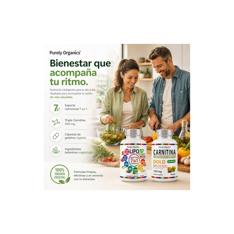 Purely Organics Combo Lipo Green Carnitina Gold Vinagre Manzana Verde