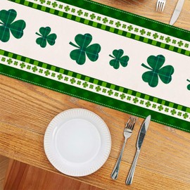St. Patrick's Day Table Runner Lucky Shamrock Centerpieces Tablecloth Spring Holiday Kitchen Dining Decorations for Tables Indoor Home Party Decor (13*72 inch)