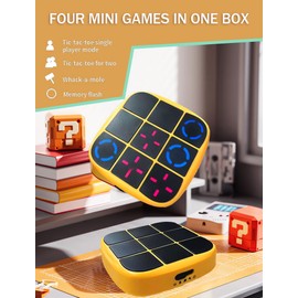 Tendry Tic Tac Toe Electronic Game - 3-in-1 Portable Travel Board Game for Kids & Adults, Handheld LED Puzzle Games for Family Fun, Educational Christmas Birthday Gifts for Ages 3+(Yellow)