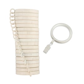 Cambria® Designer Series - Premium Easy Glide 18 Count Curtain Rings - Metal with Smooth, Quiet Nylon Inserts with Clips - 2 inch Diameter (1-5/8 inch Inside Diameter) - Weathered White