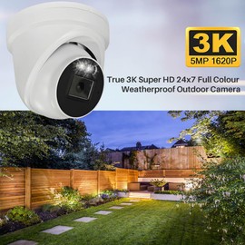 JUSTOP 5MP 3K Audio Full Colour Dome Turret CCTV Security Camera, 3.6mm Lens Wide-Angle, Outdoor Waterproof, Built-in Microphone, AOC (White)