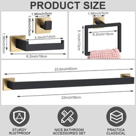 Gisafai 20 Pcs Bathroom Hardware Accessories Set 23.6 Inch Bath Towel Bar Kit Stainless Steel Bathroom Hardware Set Towel Racks Ring Hooks Paper Holder for Wall Mounted (Black Gold)