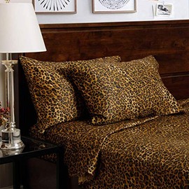 400 Thread Count Luxury Twin XL Size, Sheet Set (4 Pc Set) 100% Egyptian Cotton Premium Long Staple Fits 16 Inch Deep Pocket Color Leopard Print Solid Pattern